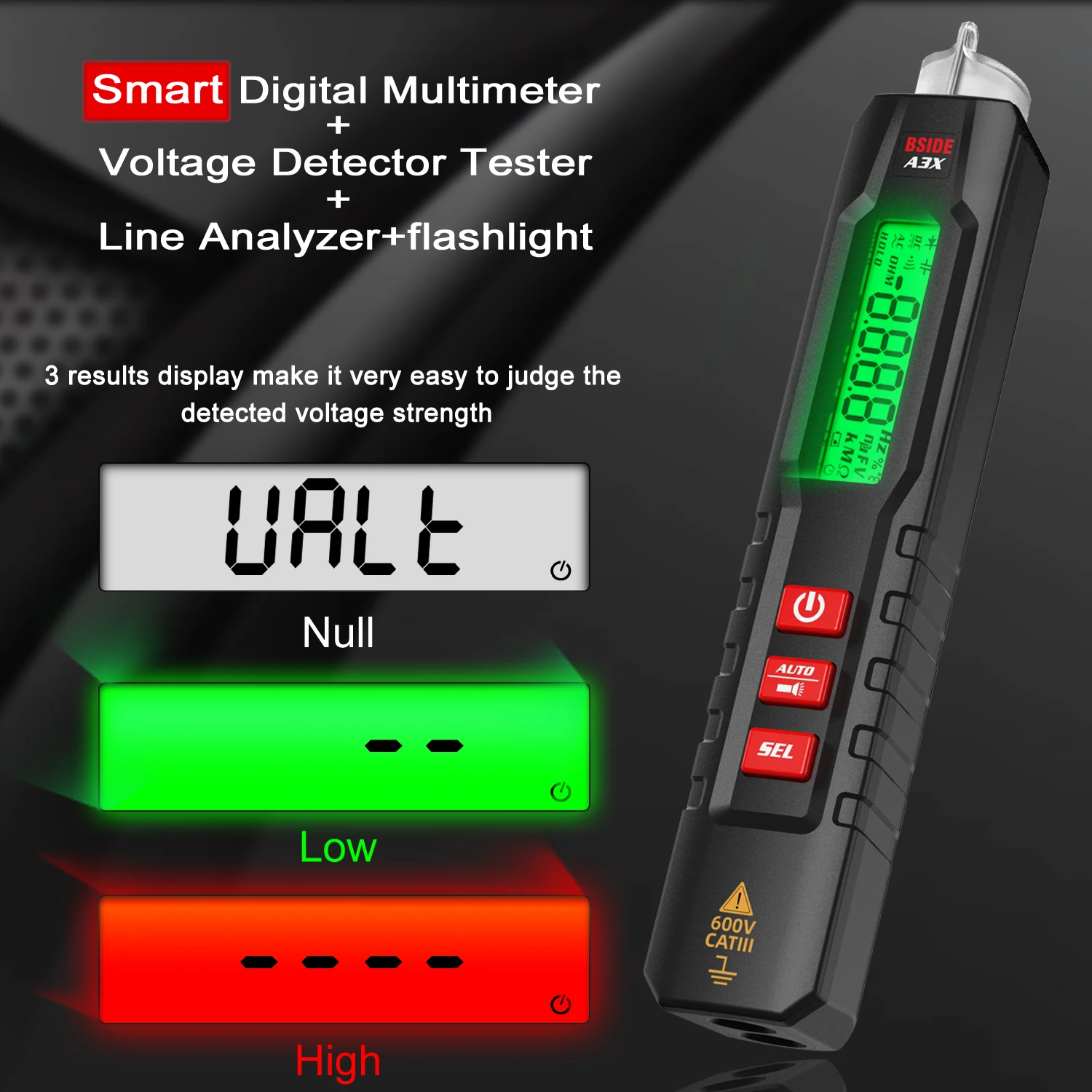 BSIDE Digitale Slimme Multimeter A3X Pentype Tester Voltmeter DC AC Spanning Capaciteit Ohm Hz Diode Continuïteit NCV Live test