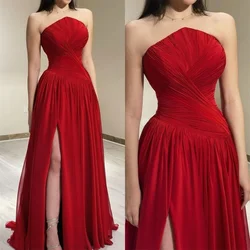 Vestidos de fiesta Elegante sin tirantes Una línea Celebrity Fold Drapeado Gasa Ocasión Vestido de noche Peignoir Femme Soiréeislavudenudenفkene