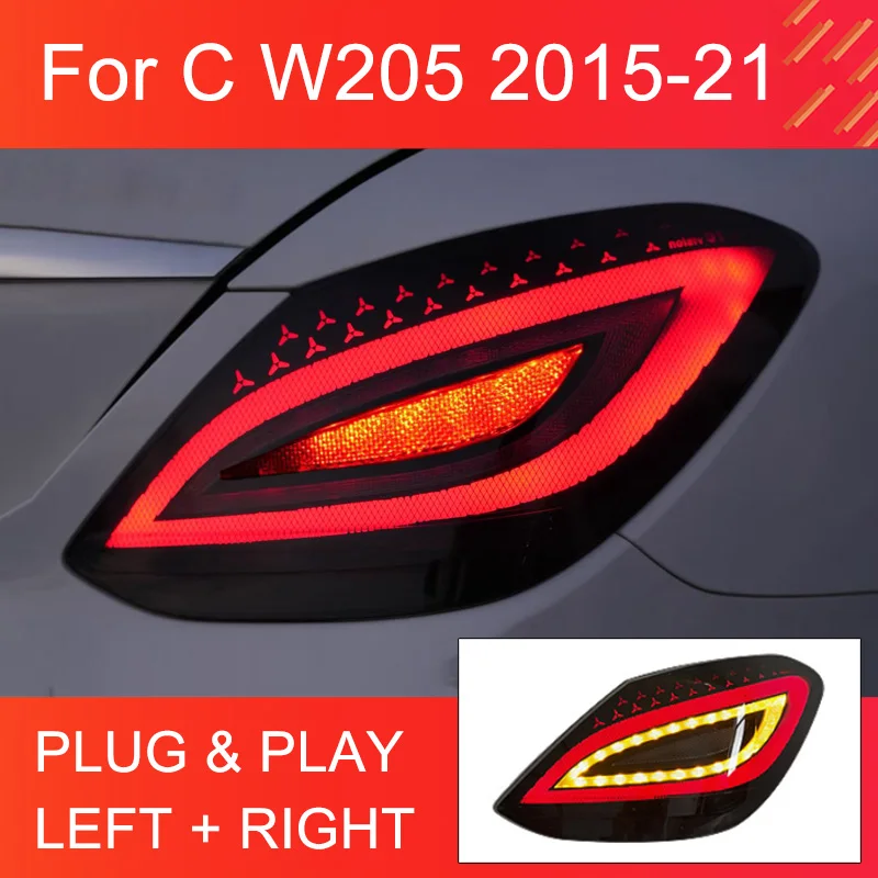 1 Pair LED Tail Light for Mercedes Benz W205 2015-2021 Taillights C300 C260 with CLS Style Design LED Rear Tail Lamps