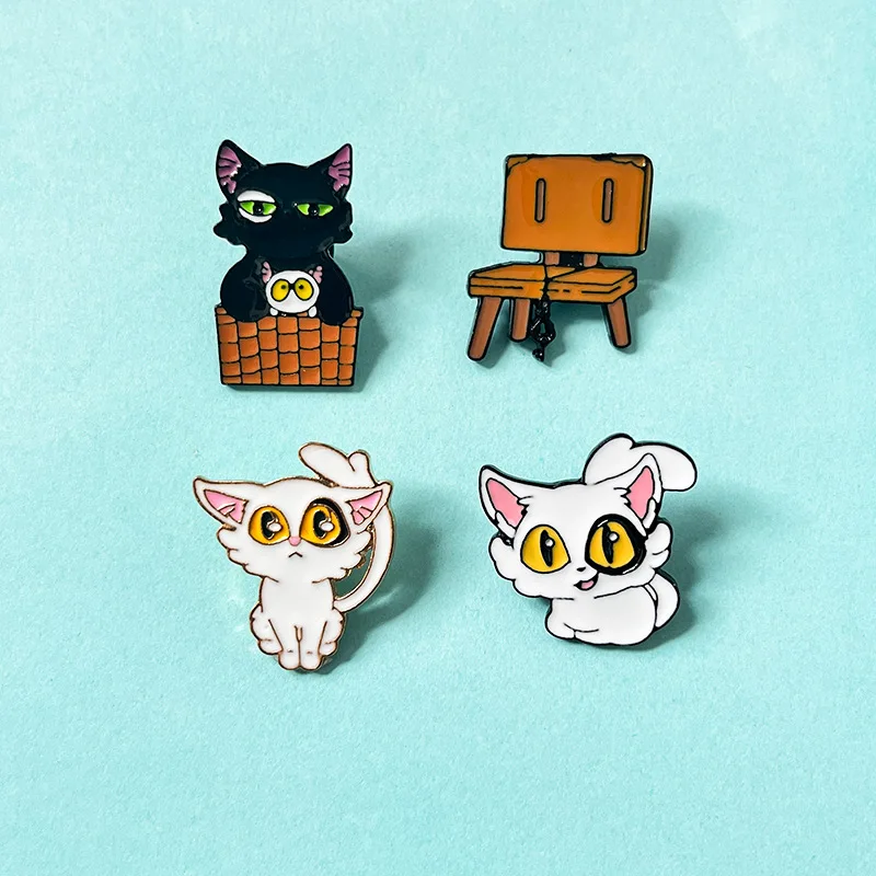 Anime Suzume No Tojimari Daijin Enamel Pin White Cat Bag Brooch Cartoon Animal Badge Denim Lapel Pin Jewelry Cosplay Accessories