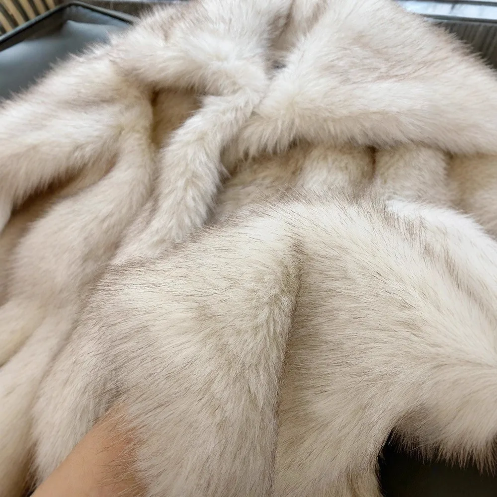 Autumn Winter Thick Coat Warm JacketsLong Faux Fur Coat Women Large Jacket Overcoat White Turn Down Collar Pockets