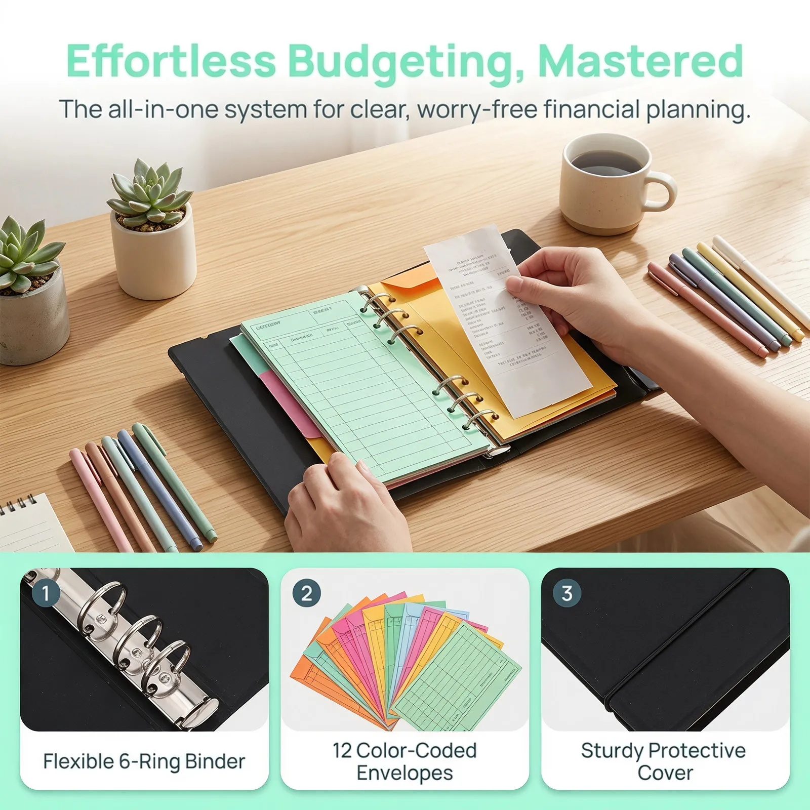1Set Budget Binder A6 Money Saving Binder Cash Envelope Organizer Budget Tracker Notebook Monthly Financial Planner Expense view 5