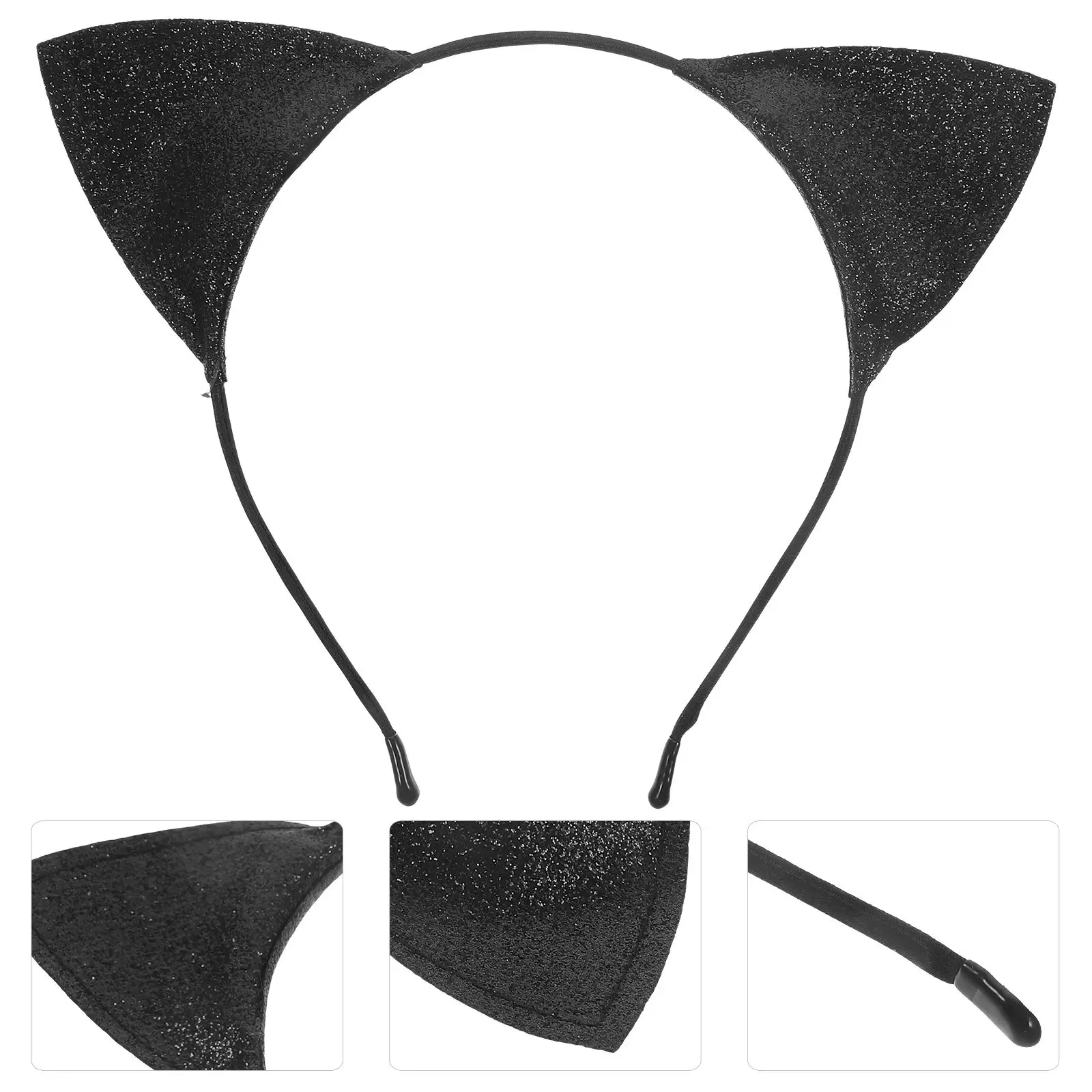 Bandeau oreilles de chat taille réglable pour femmes et adultes, accessoires de Costume de fête d'halloween, bandeaux d'oreille en fer à paillettes noires pour fête