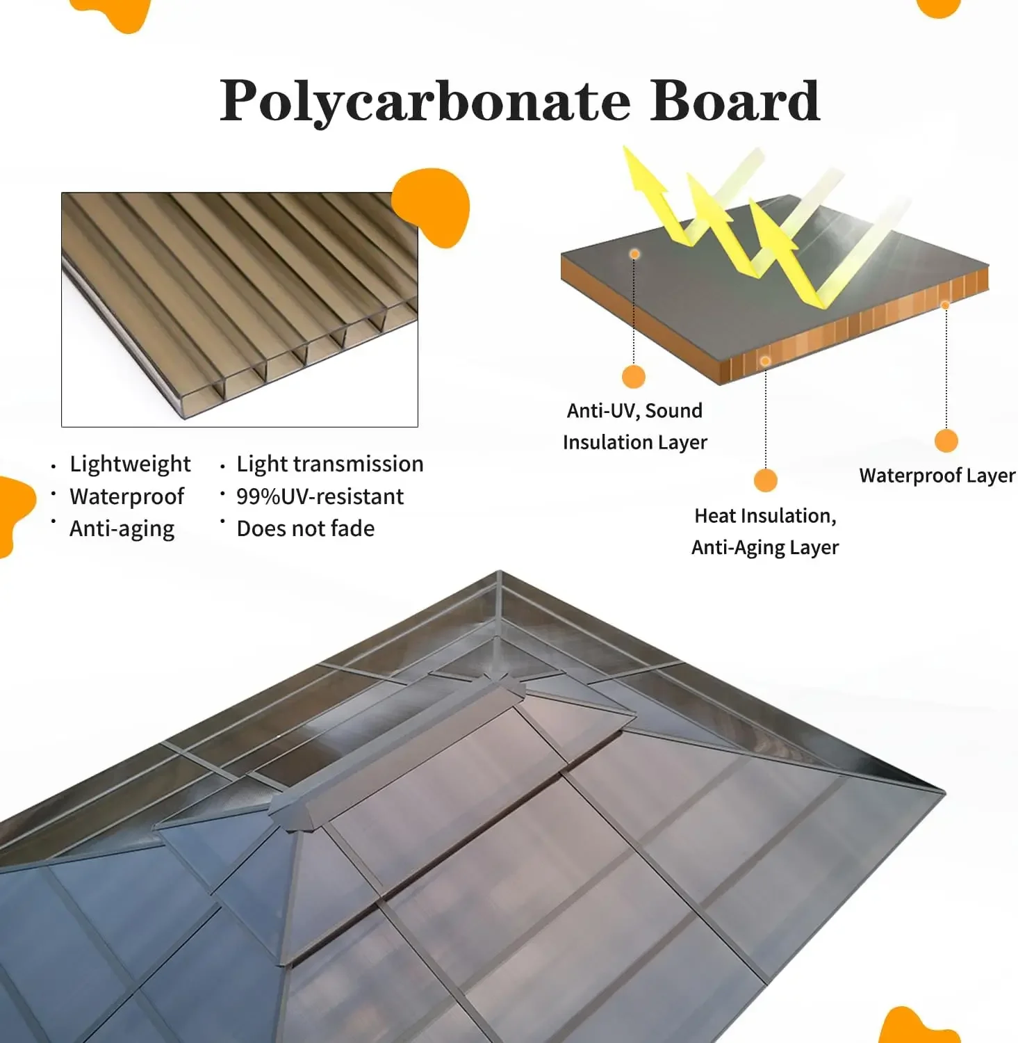 [Venda quente, compre agora! ] Gazebo de topo rígido de 10'x13', dossel de telhado duplo de policarbonato externo, pavilhão permanente de estrutura de alumínio com cur