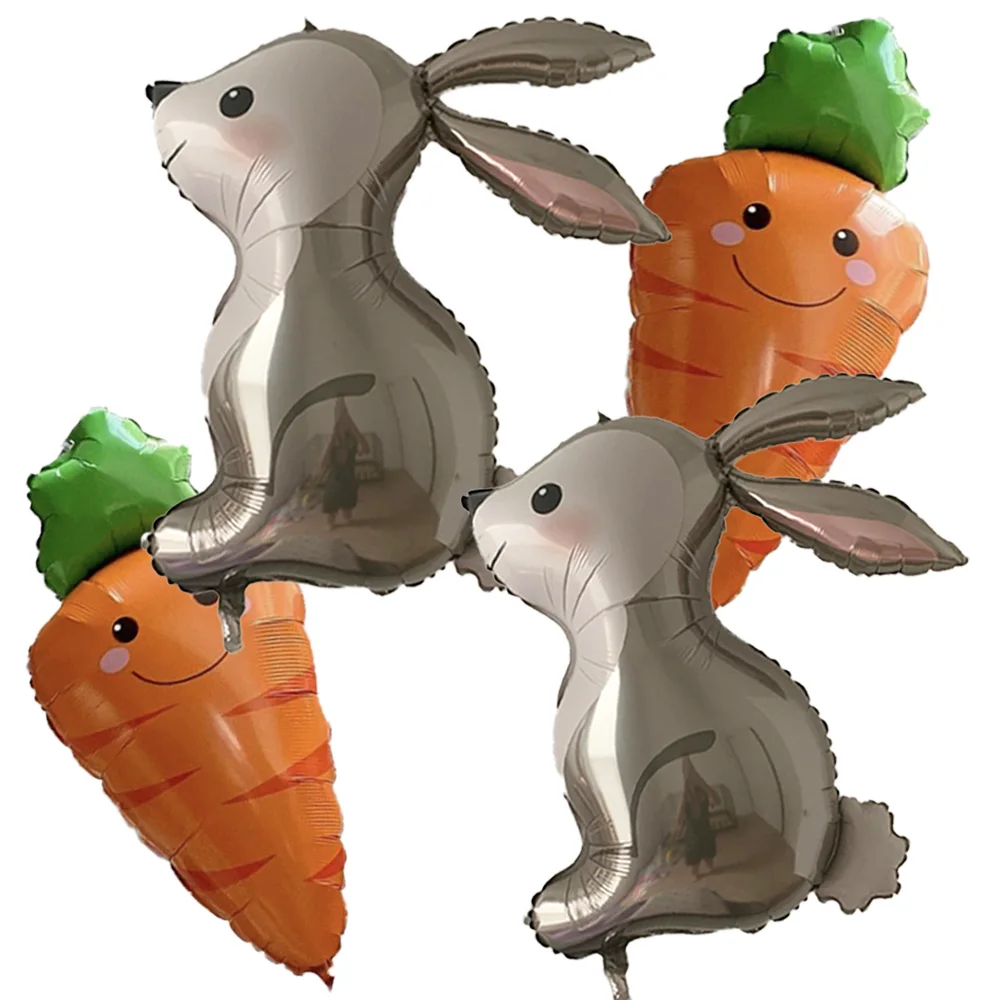 

4Pcs Easter Carrot and Bunny Foil Balloons Big Rabbit Balloon Birthday Party Baby Shower Animal Farm Decorations