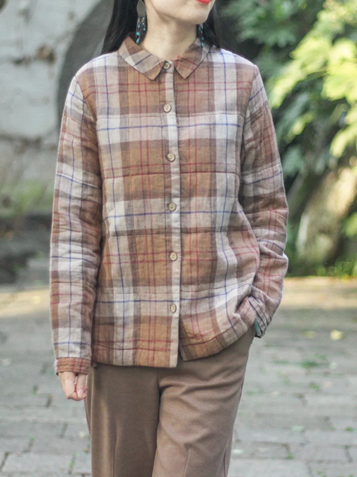 

Thiened Cotton Plaid Loose Fit Long Sve irt Women's Retro Sle Button up Top Vintage Versatile Autumn Winter irt