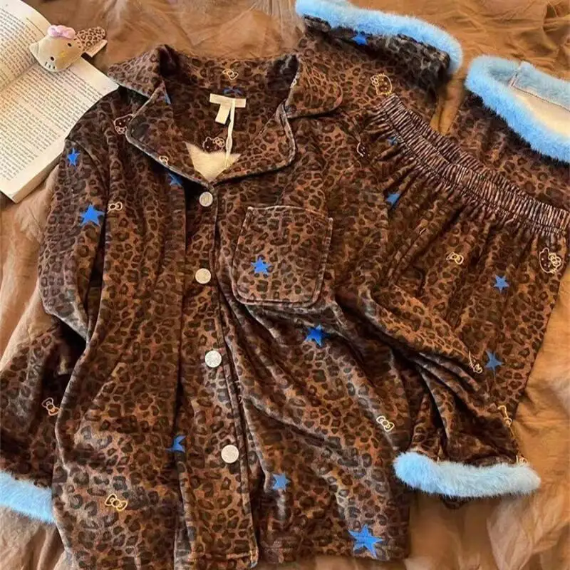 

Сексуальные пижамы Sanrio Hello Kitty, зимняя женская теплая одежда для сна, милые пижамы с длинными рукавами и мультяшными рисунками, домашняя одежда, подарки на день рождения ﻿