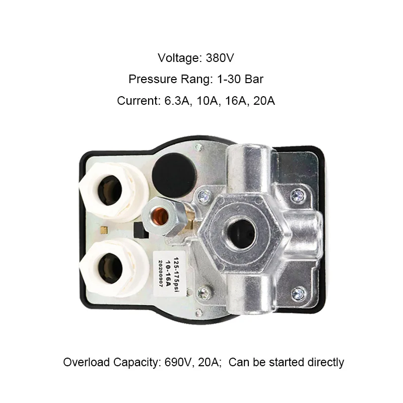 Pressure Switch 380V 90-120 psi Manual On-off Knob Air Compressor Controller with Thermal Protection Relay LF12