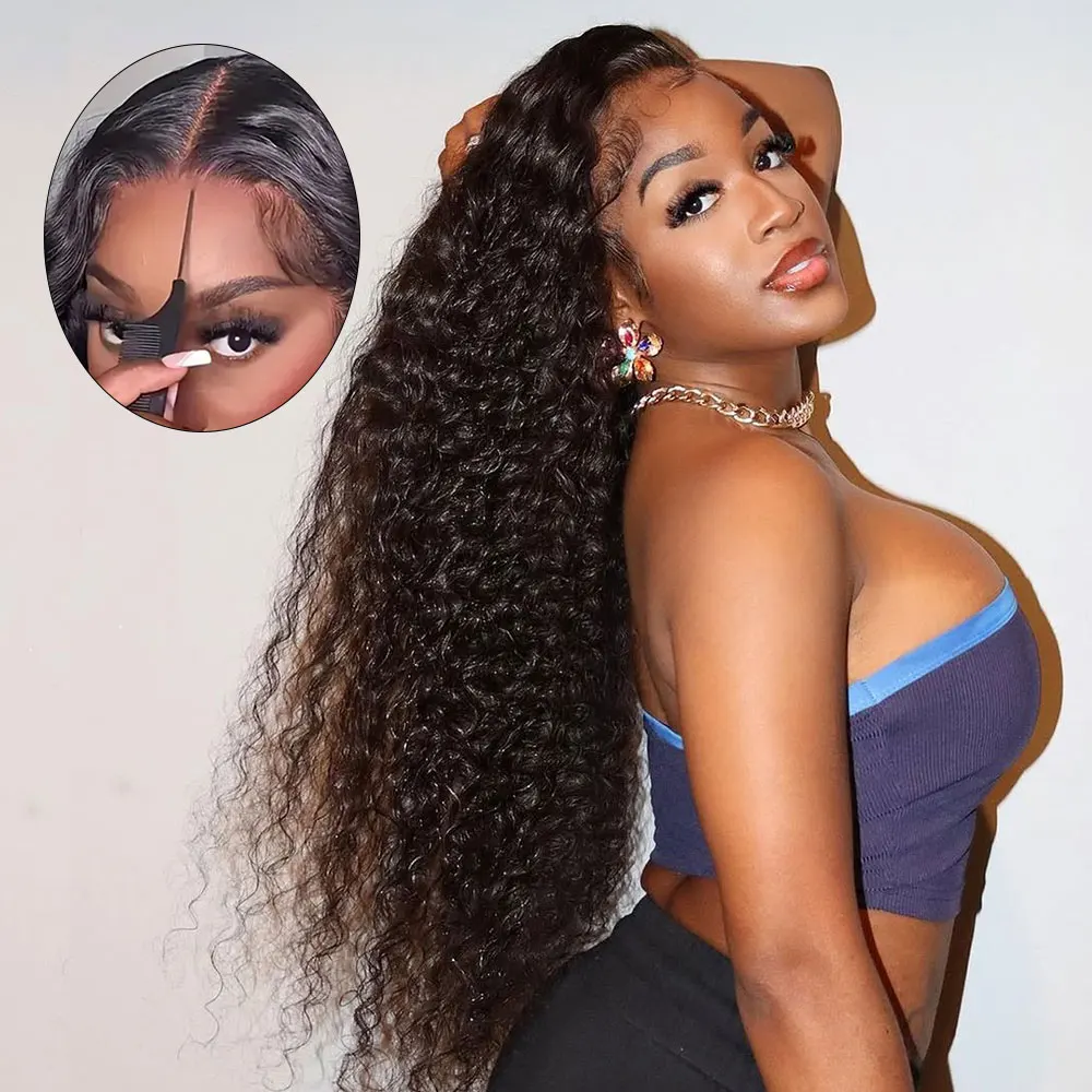 

Water Wave Lace Frontal Short Bob Wigs for Women 5x5 Transparent Lace Wig Pre Plucked Water Curly Lace Part Natural Color Middle