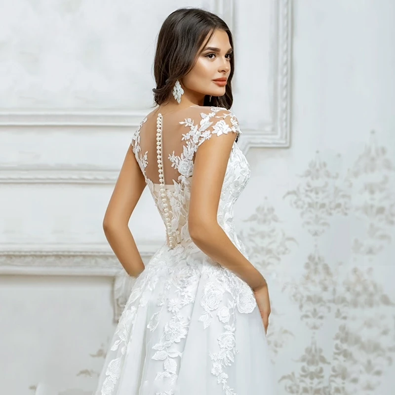 Vestidos De Novia Customized Elegant Lace Short Wedding Dress for Bride Cap Sleeve Knee Length Appliques Prom Party Bride Gowns