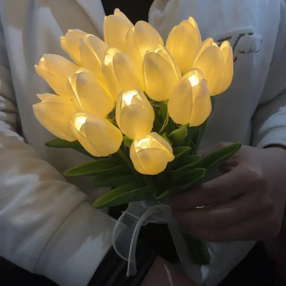 LED Tulip Night Lamp, Simulated Flower Bouquet Imitation Lamp, 5/10Tulips, Household Decoration Atmosphere La Decoration Led Dad