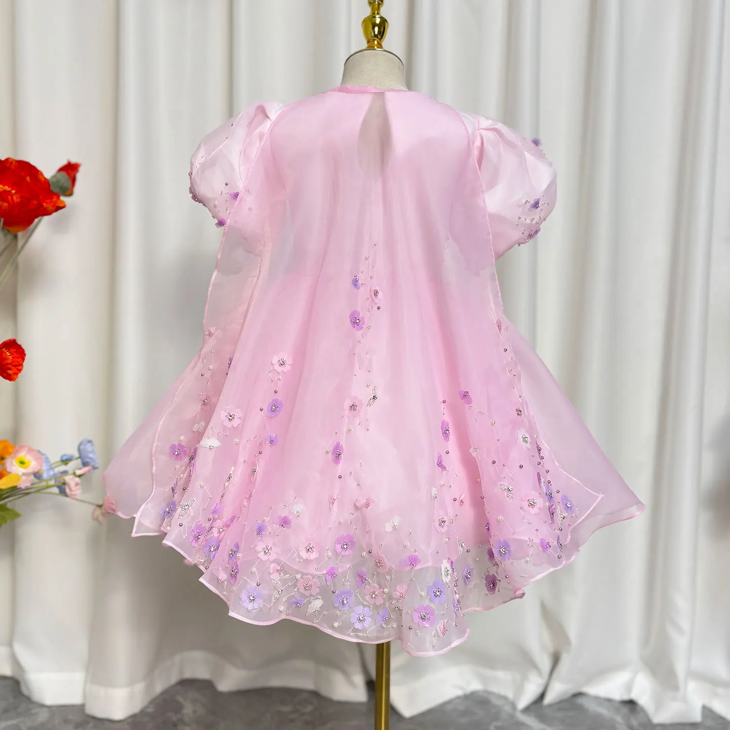 Jill Wish-vestido rosa árabe de lujo para niña, vestido de fiesta con cuentas y capa para niños, princesa, boda, cumpleaños, fiesta de comunión, 2025 J355