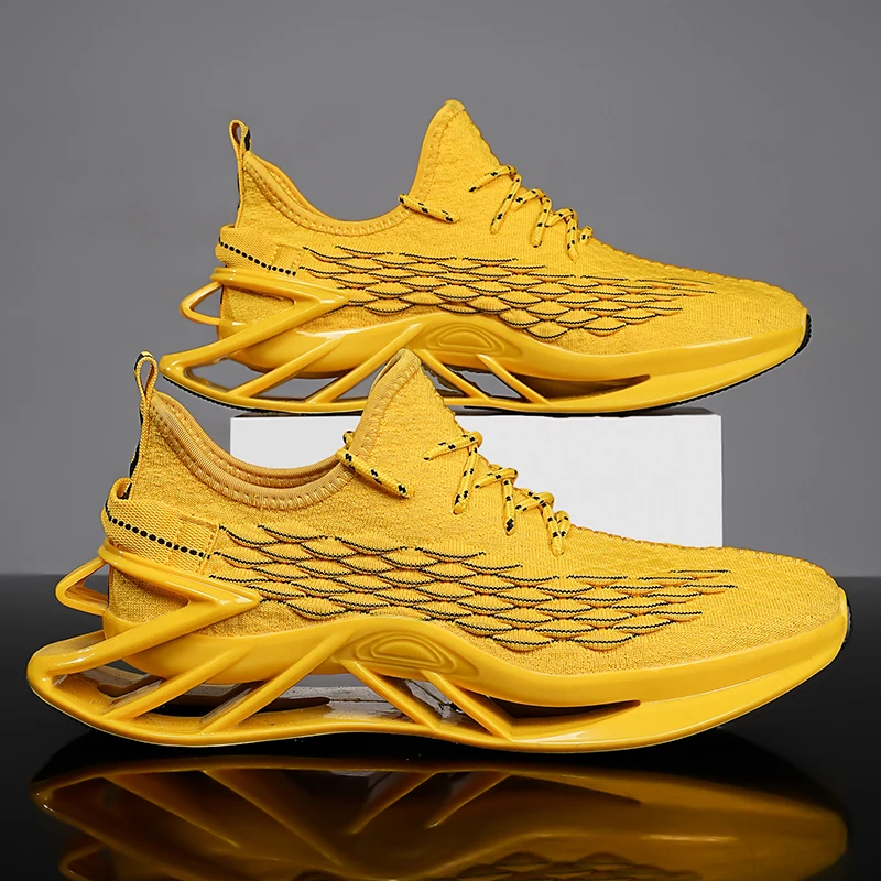 

Classic Yellow Men's Casual Sneakers Outdoor Lightweight Training Shoes Men Running Shoes Knit Breathable Blade Shoes For Men