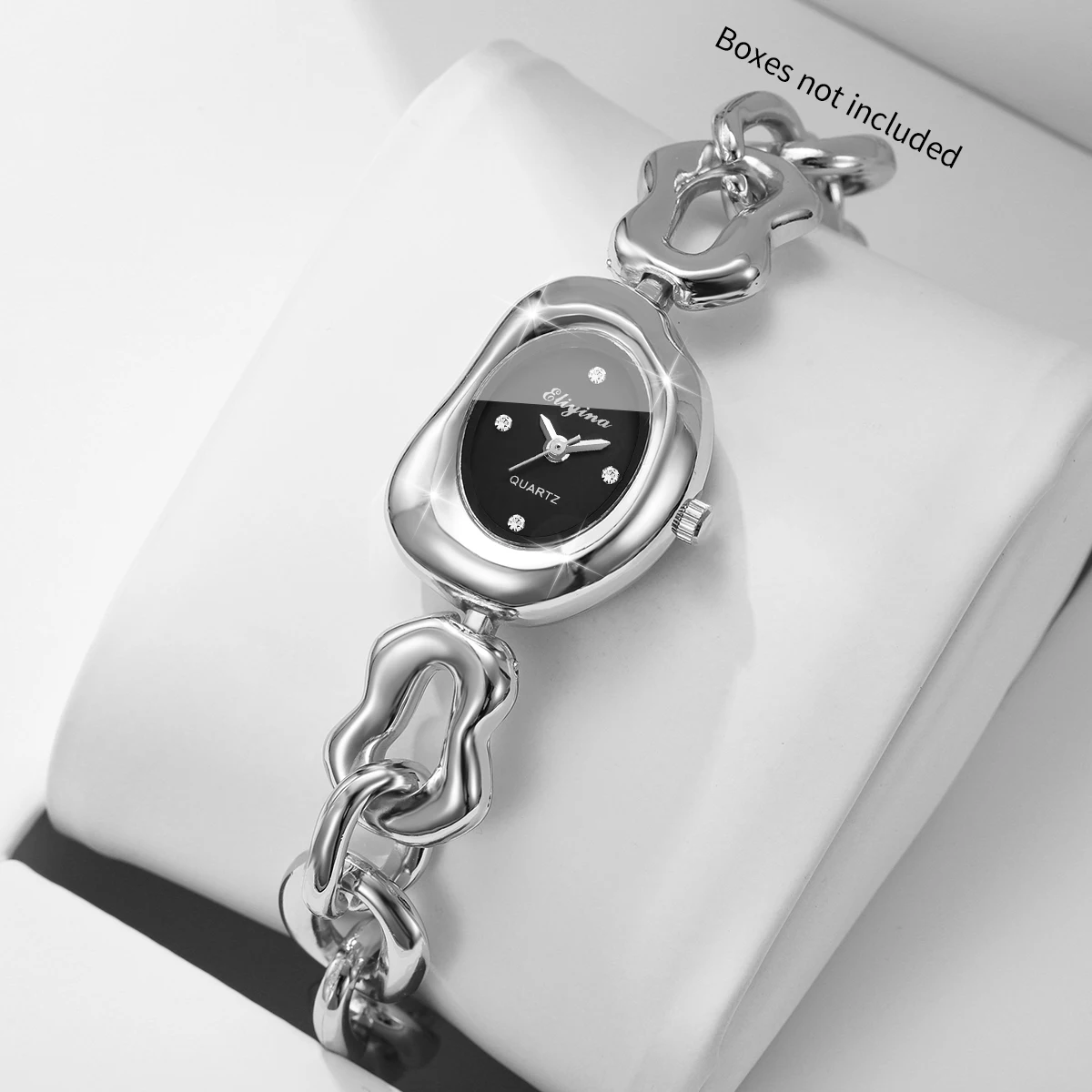 

Fashion Irregular Dial Women Quartz Watch Elegant Silvery Chain Bracelet Strap Wristwatches Clock Relogio Feminino (Without Box）
