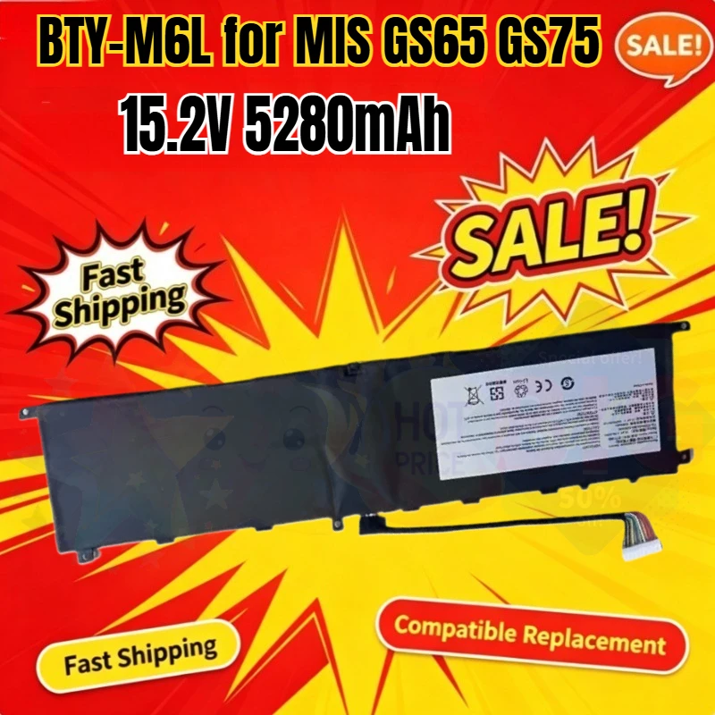 SWZY 15.2V 5280mAh 80.25Wh Laptop Battery BTY-M6L for MIS GS65 GS75 Stealth Thin PS63 P65 P75 8RF for Creator 8RC 9SC MS-16Q3 MS