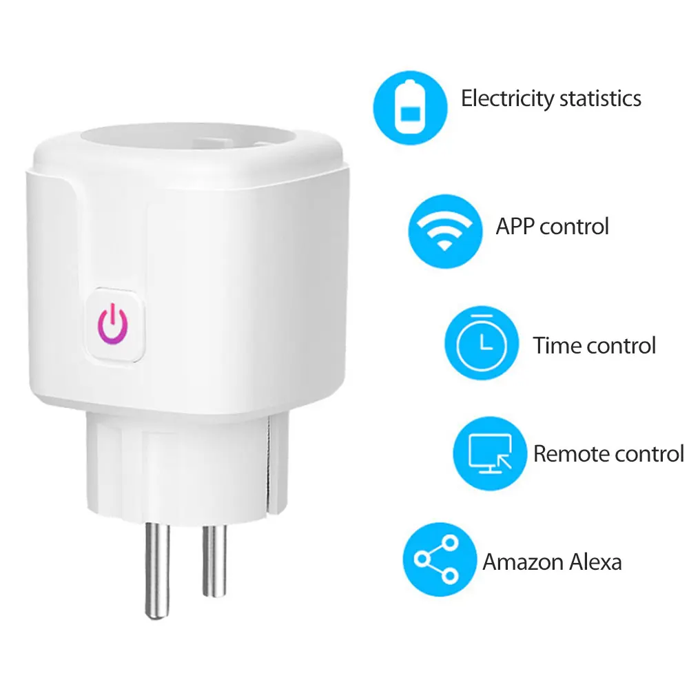 Enchufe inteligente WiFi EU 16A Monitor de potencia función de sincronización Tuya SmartLife APP Control funciona con el asistente Alexa Yandex