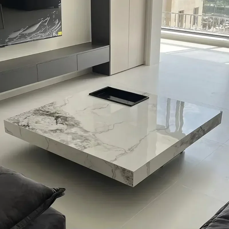 Italian Modern Coffee Corner Wheel Bauhaus Furniture Home Living Room Marble Square Luxury Table White Decorations Vintage Side