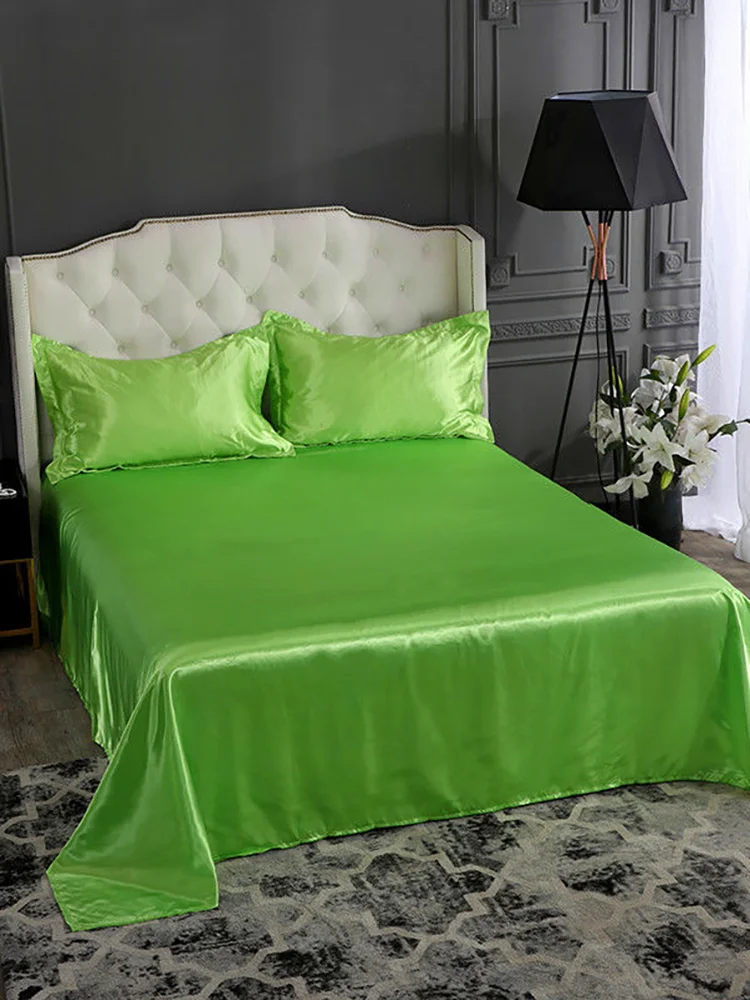 

1PCS Luxury Satin Silky Bed Sheet Solid Mattress Protector Bedsheet White Black Flat Sheet Silky Queen King Double Bed Sheets