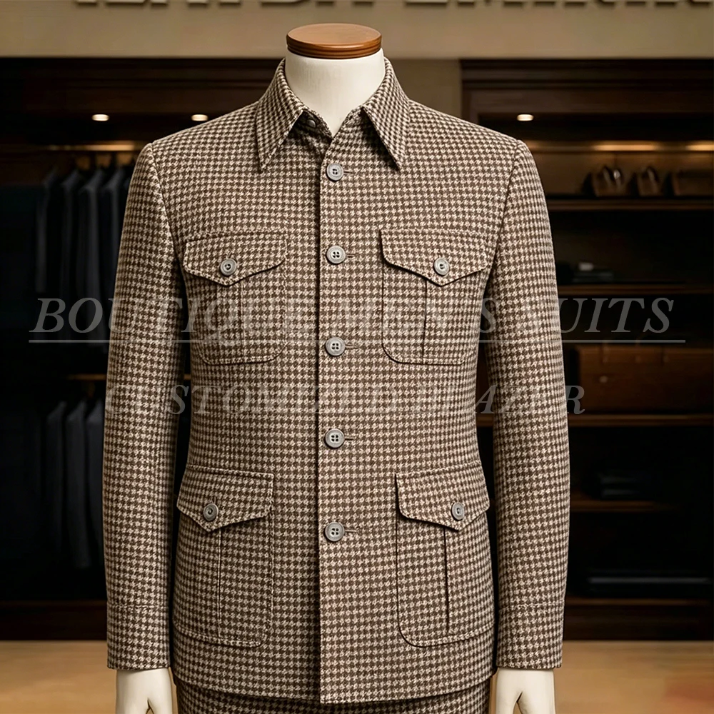 

High Quality Men's Suits Fashion Single Breasted Stand Lapel Blazer Customized 2 Piece Jacket Pants Sets Formal Outfits