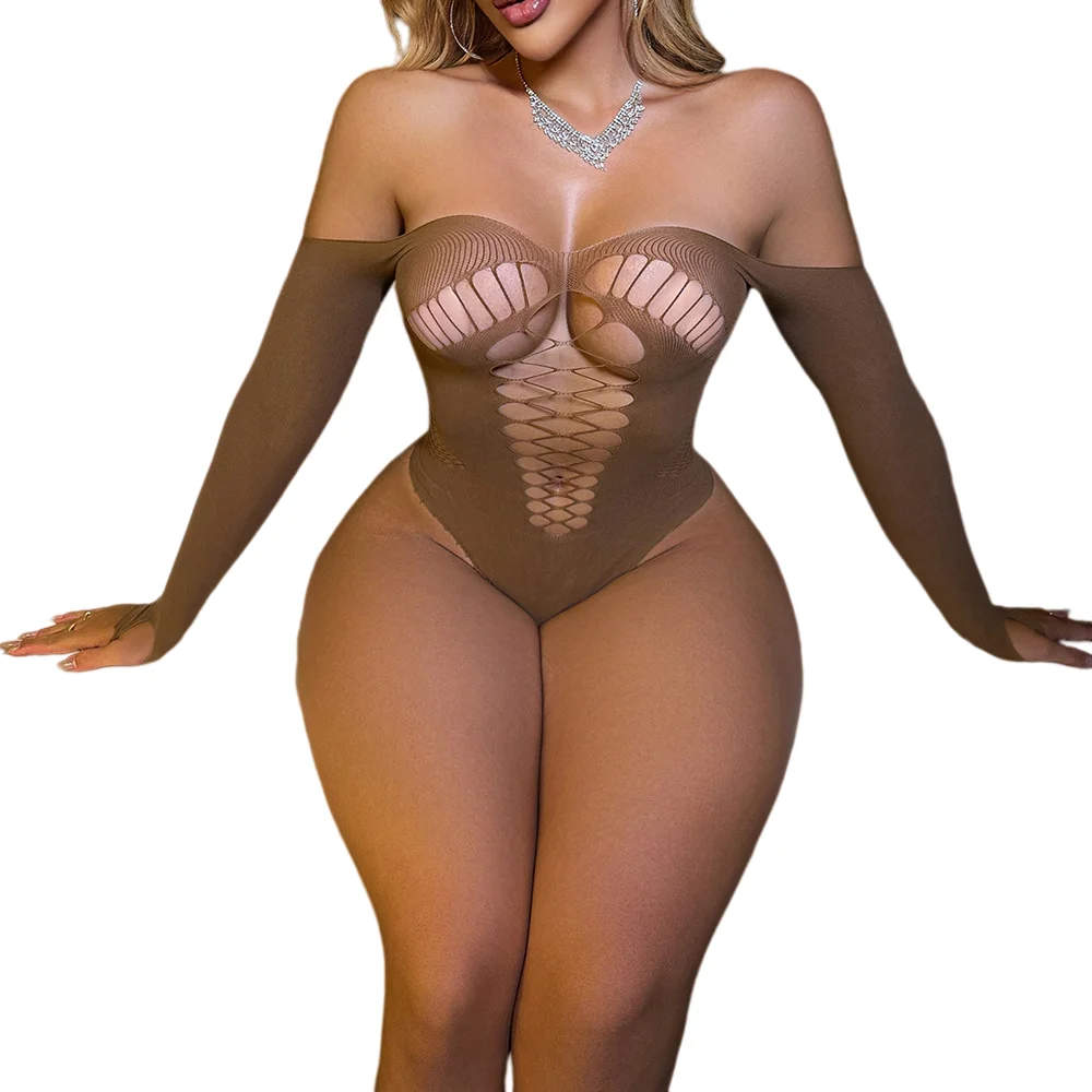 New See-through Women's Underwear Fishnet Bodysuit Sparkle Rhinestone Sexy Mesh Tight Teddys Lingerie Bodysuit Erotic Costumes
