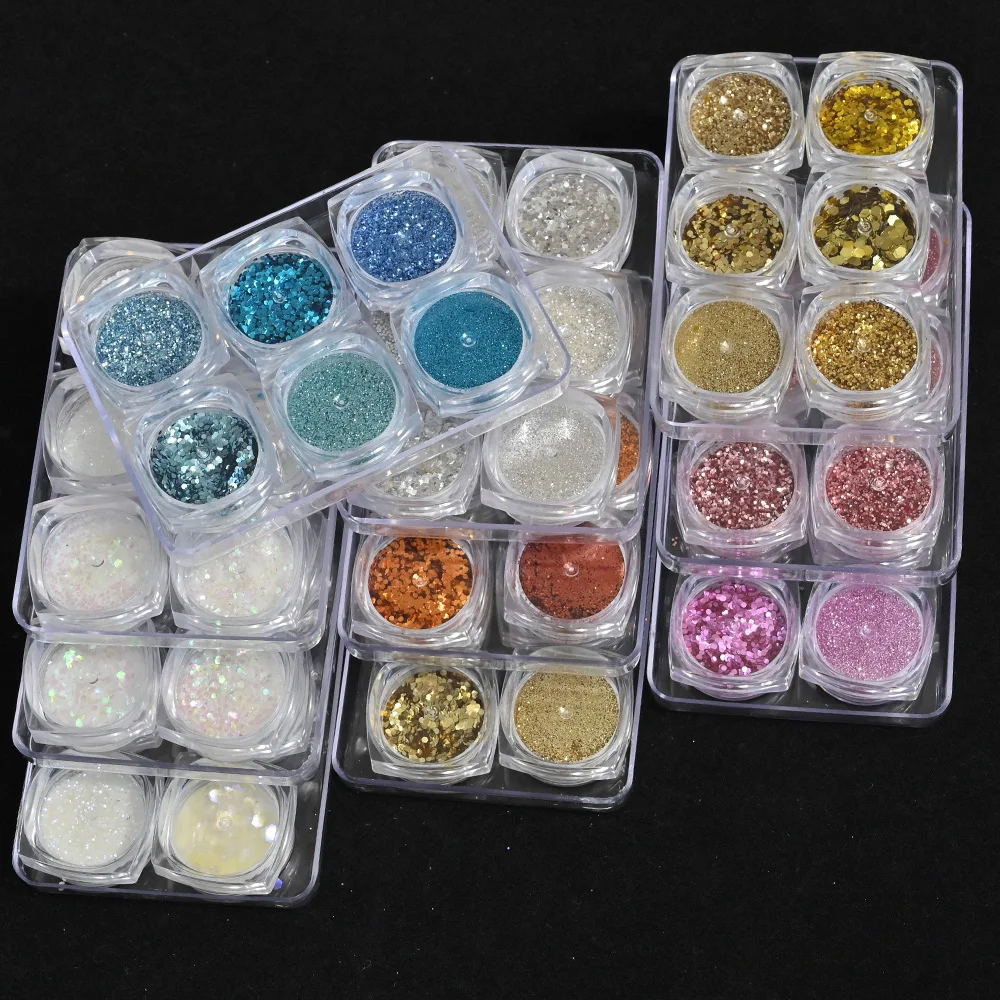 Kit de manucure avec 6 couleurs dégradées, paillettes, aurore, Pigment chromé, poussière, décoration Nail Art, 10 modèles