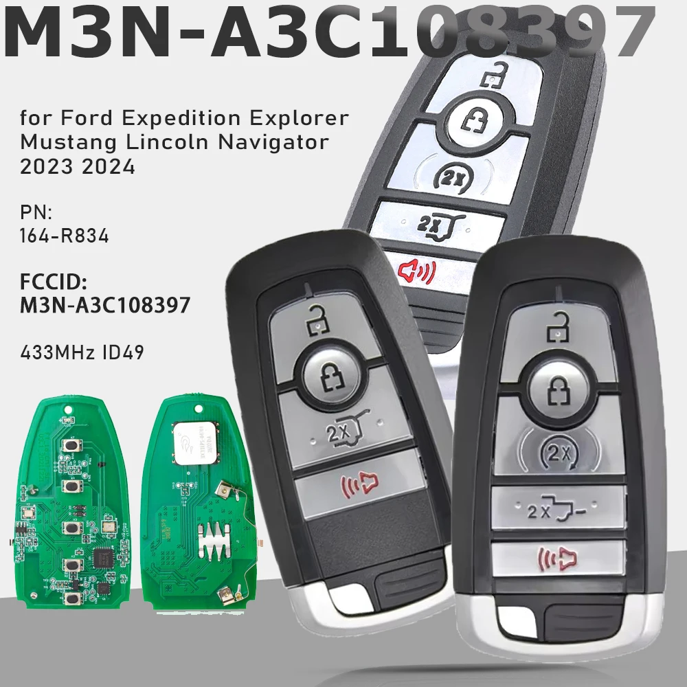 KEYECU For Ford Expedition Explorer Mustang Lincoln Navigator 2023 2024 M3N-A3C108397 ID49 Chip 434.2MHz Remote Key Fob