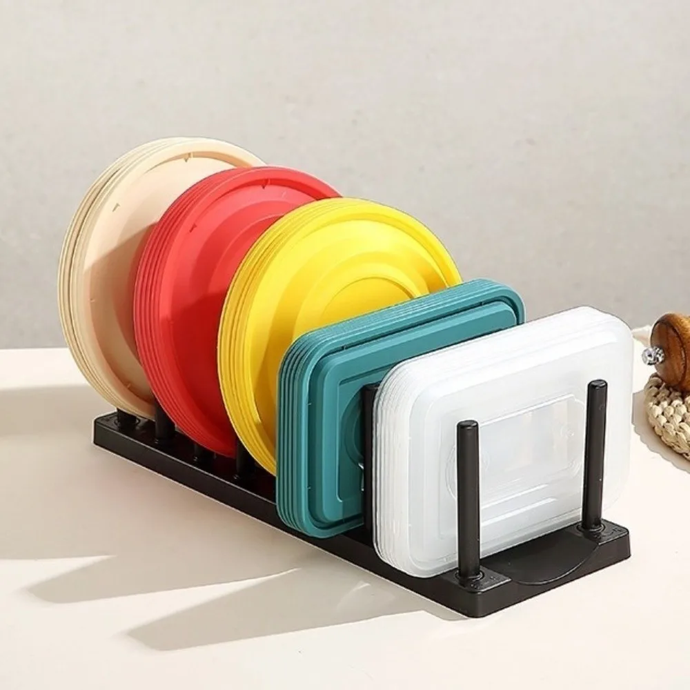 Multi-functional Plastic Pot Lid Rack Adjustable Space Saving Cutting Board Holder Non-Slip Plate Drain Rack Countertop