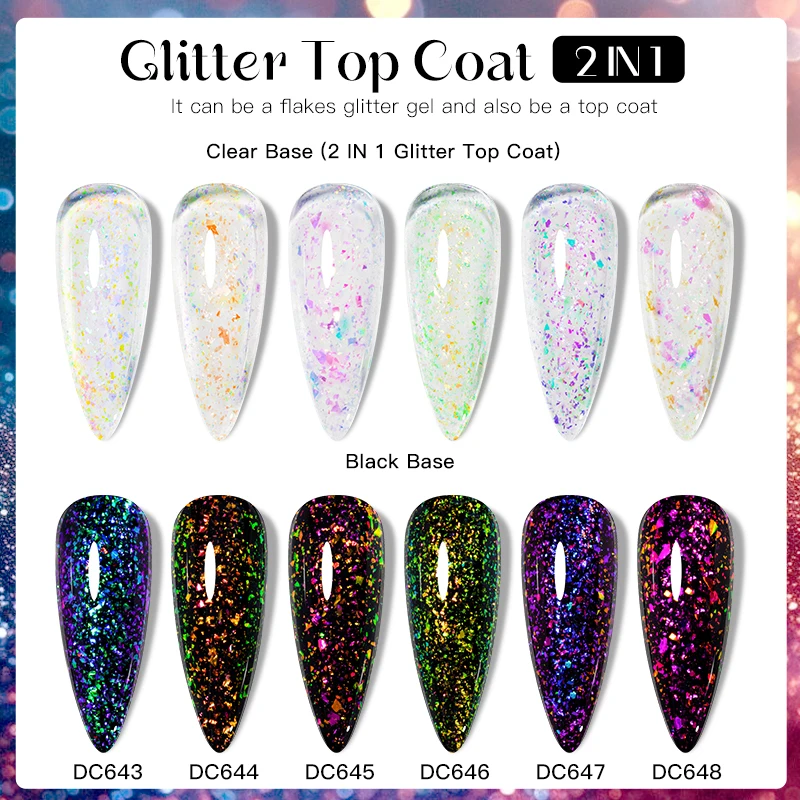 7ml Flakes Glitter Top Coat Brocade Powder Gel Nail Polish 2 In 1 Chameleon Function Nail Art Gel Varnish Soak Off Nail Supplies