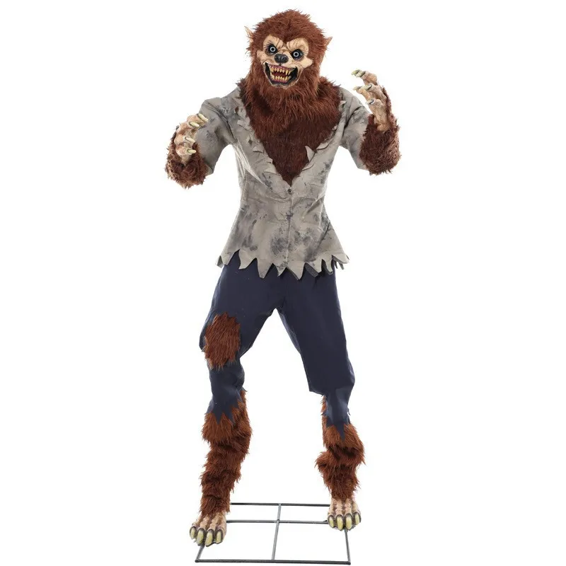 Outdoor Horror Sound Decor Large Electric Werewolf Ornament Animatronic Animated Props Supplies Glowing Swinging Halloween