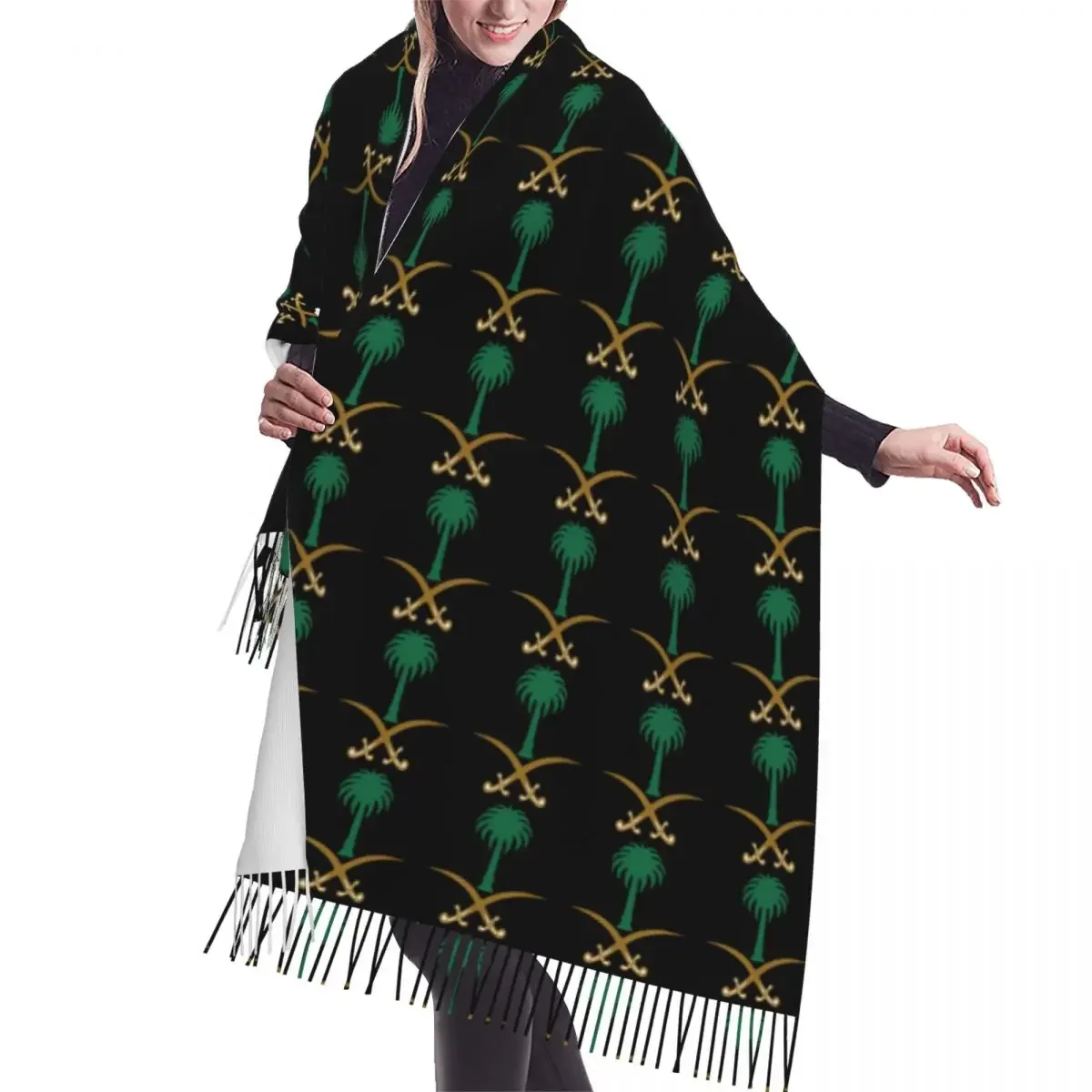 Lady Long Emblem Of Saudi Arabia Fashion Luxury Versatile Scarves Women Winter Fall Thick Warm Tassel Shawl Wrap Scarf