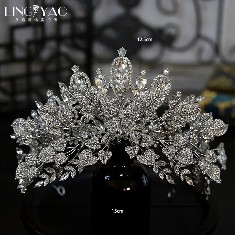 

Европейский 2023 Новый Роскошный Лист Бабочка Комбинация Стразы Корона Для Волос Свадебные Головные Уборы Диадемы Аксессуары Для Волос