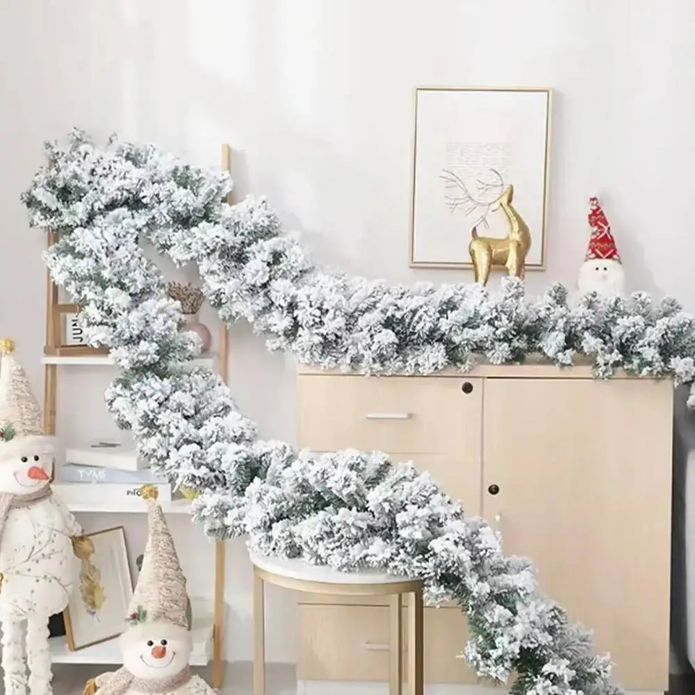 

1Pc 180Cm Flower Snow Flocked Garland Artificial Christmas Vine, Decor For Mantel, Front Door, Window