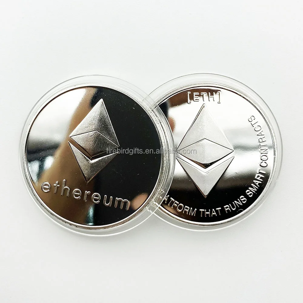 Ethereum Coin Souvenir Commemorative Silvery Plated Collectibles Coin Challenge Coin ETH Physical Cryptocurrency Crypto Coin
