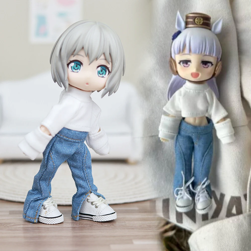 D05-P060 children handmade toy 1:12 ob11 gsc bjd pd9 doll clothes blue Cowboy pants flared pants 1pcs