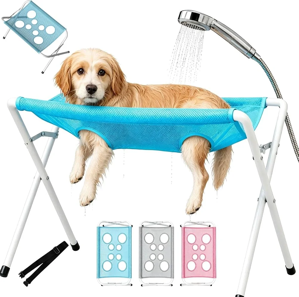 Dog Grooming Hammock Foldable Pet Paw Bathing Wash Hammock Stand for Dogs and Cats, Mesh Bath Support for Nail Trimming, Bathing