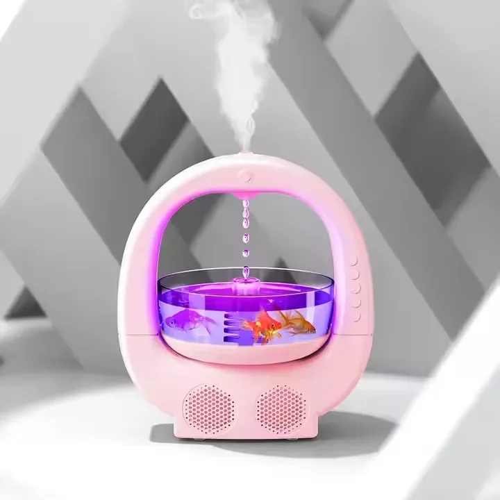 700ml Water Drop Backflow Fishbowl Shape Antigravity Portable Humidifier Musical Speaker Night Light Air Aromatherapy Diffuser