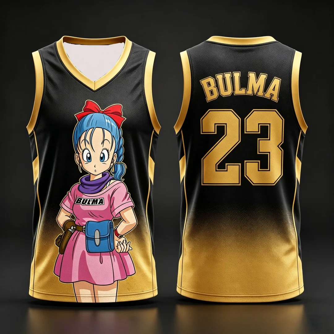 Dragon Ball Bulma Nr. 23 Basketball-Trikot für Damen, 3D-Druck, Sportweste, Weiß, Rosa, Anime, Streetwear, Tank-Top, passendes Familien-Outfit – Detail 11