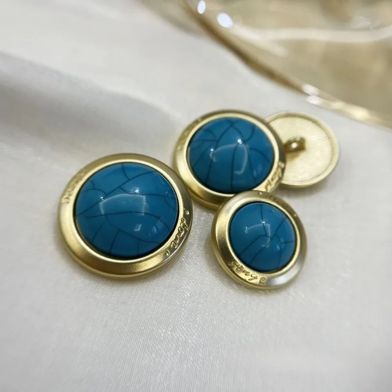 

2PCS Retro Baroque Style Cracked Blue Alloy Double Button for DIY Clothes Dresses Coat Suit Cheongsam Pants Hat Bags
