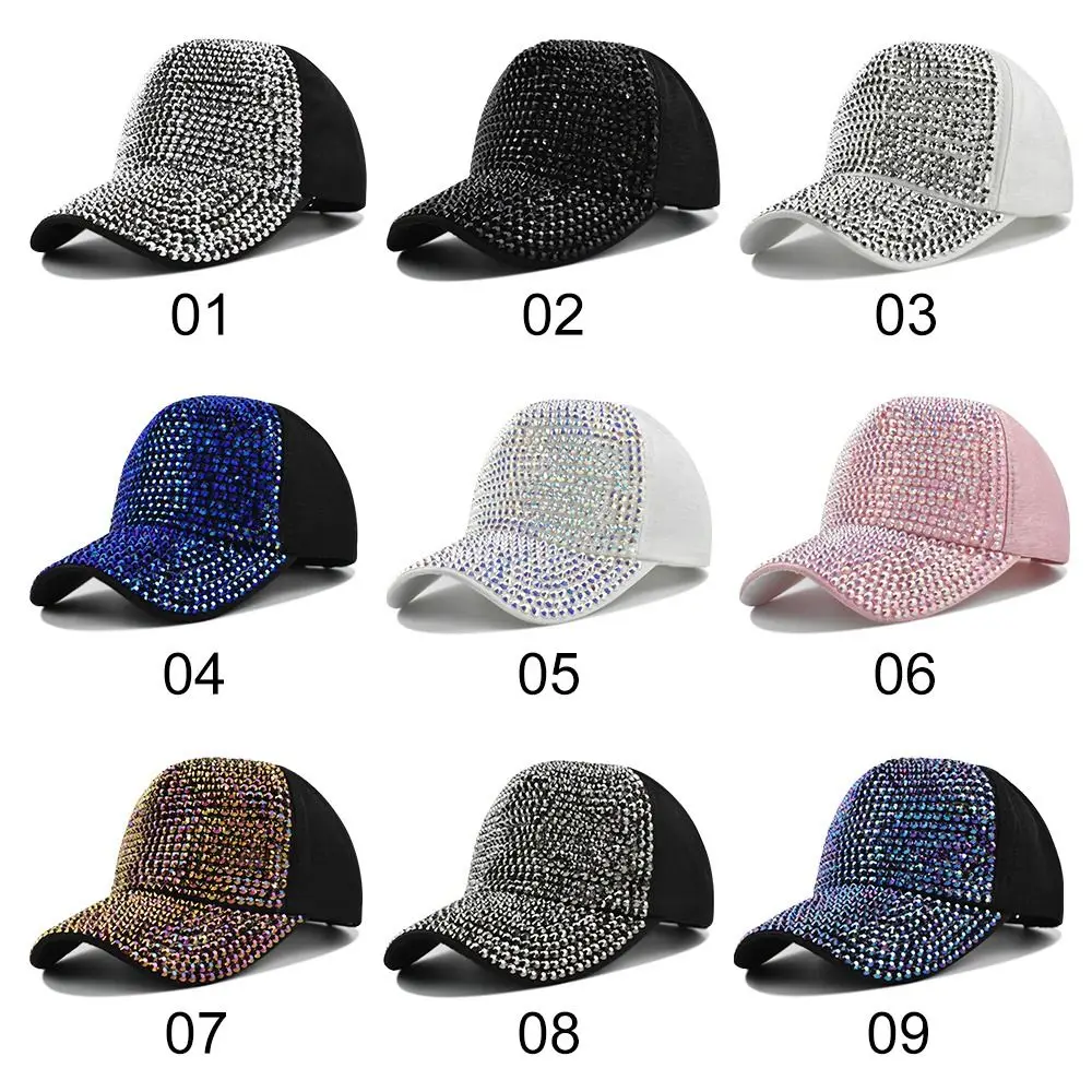 Fashion Luxury Rhinestones Sequins Baseball Cap for Women Girls Summer Cotton Hat Snapback Hiphop Hat