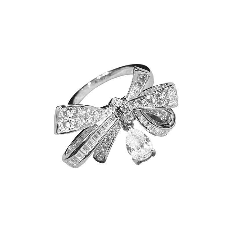 

Butterfly Water Drop Ring S925 Sterling Silver Premium Design Ladder Square Diamond Ring Index Finger Ring