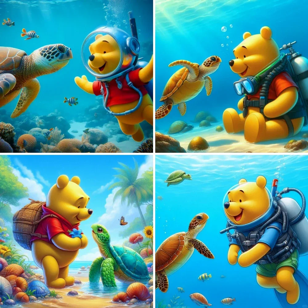 Disney Cute Bear Sea Diamond Painting Set DIY Turtle Sticky Diamond Embroidery Handmade Mosaic Art Home Decoration Gift