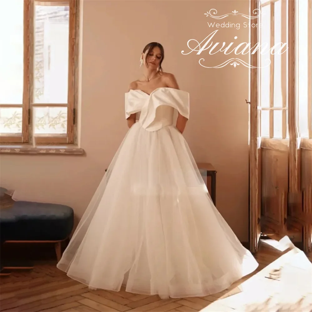 Aviana Customized Wedding Dress Bridal Gown Off Shoulder Bow Detail Tulle Fabric Ball Gown Silhouette Elegant Luxury Sweep Train