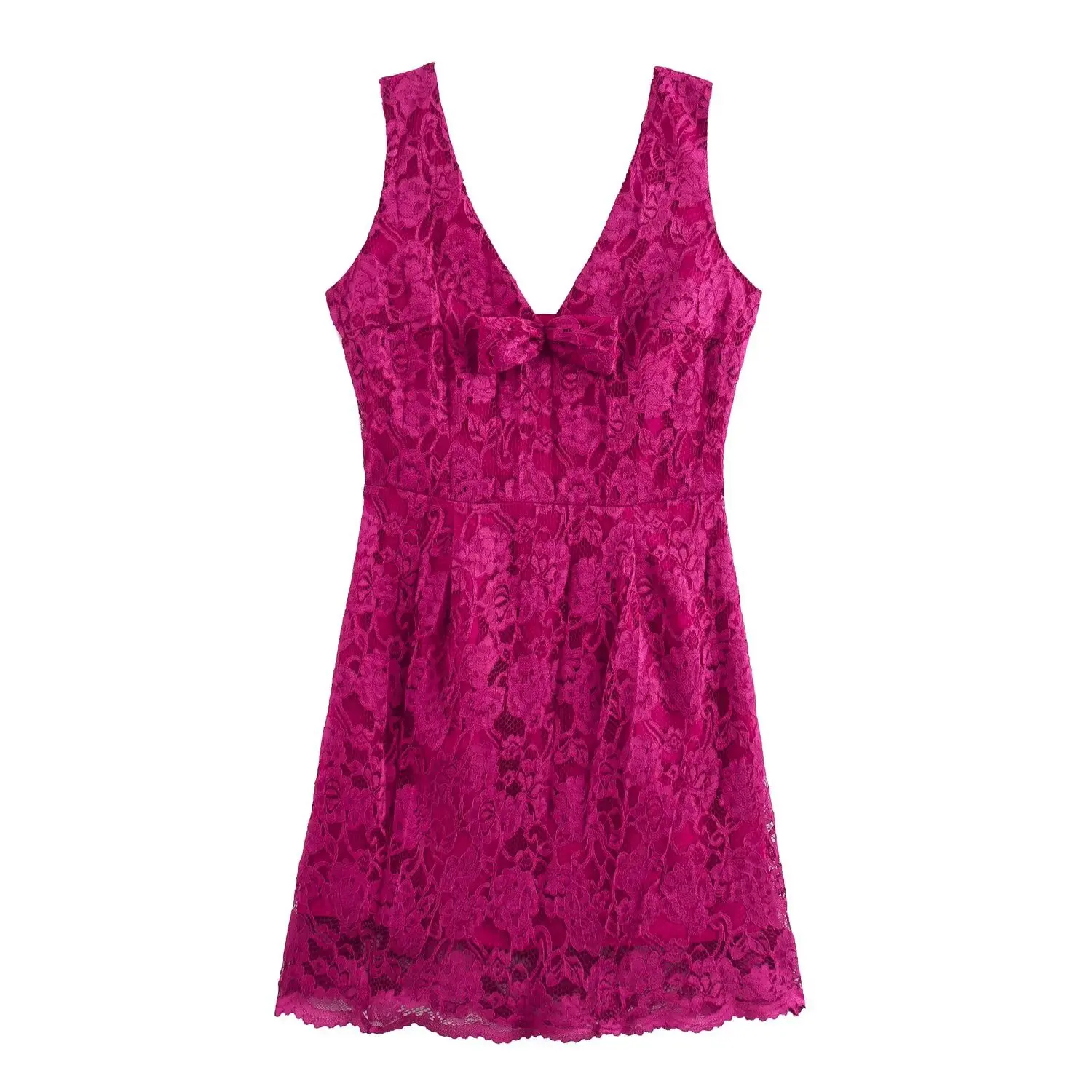 TRAF-Mini-vestido feminino com suspensão de renda sem costas, colete A, sexy, elegante, rosa, vermelho, laço, festa, festival, verão, 2022