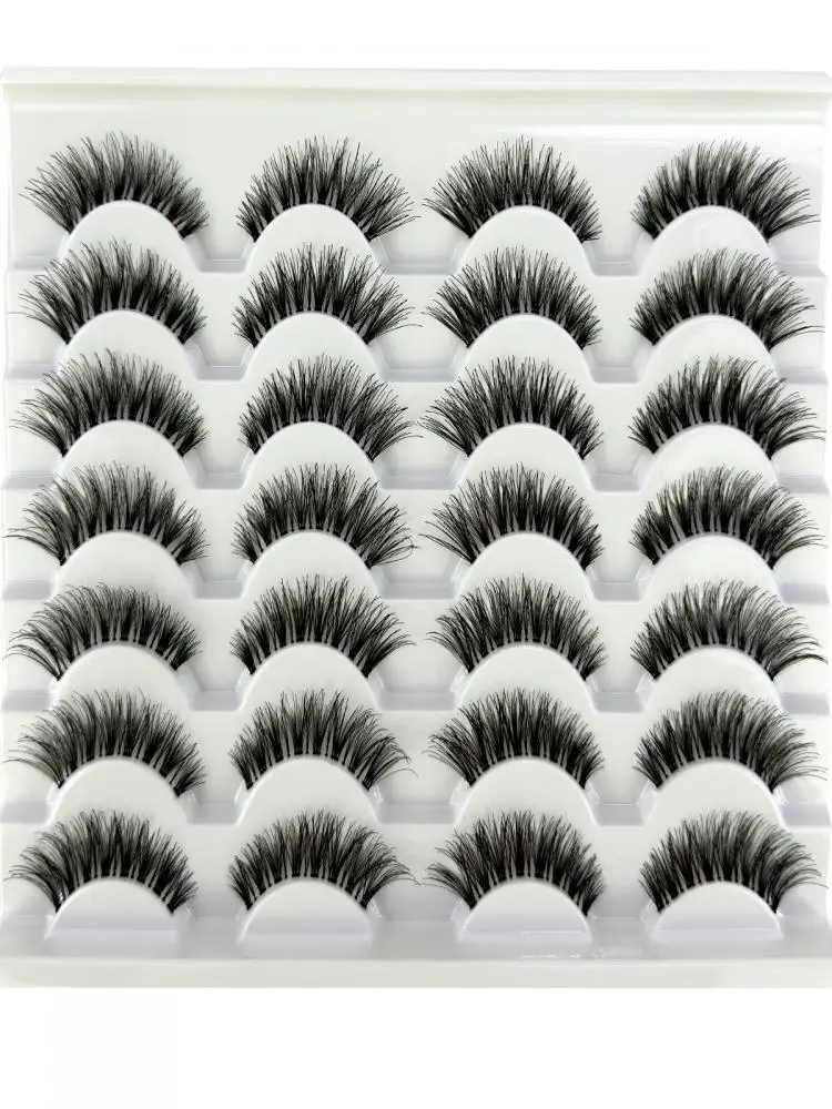14 Paar künstliche Wimpern, handgefertigt, transparenter Stiel, weich, kreuzweise, natürlich, lange Wimpern, tägliches Make-up-Zubehör, künstliche dicke Wimpern