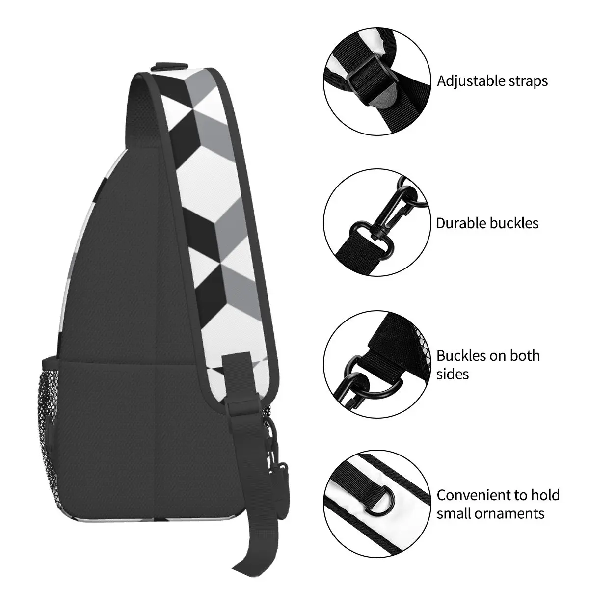 Tons 3D Cubos Geométrica Crossbody Sling Sacos Saco No Peito Nordic Scandi Abstrato Ombro Mochila Daypack Caminhadas Ao Ar Livre Ciclismo