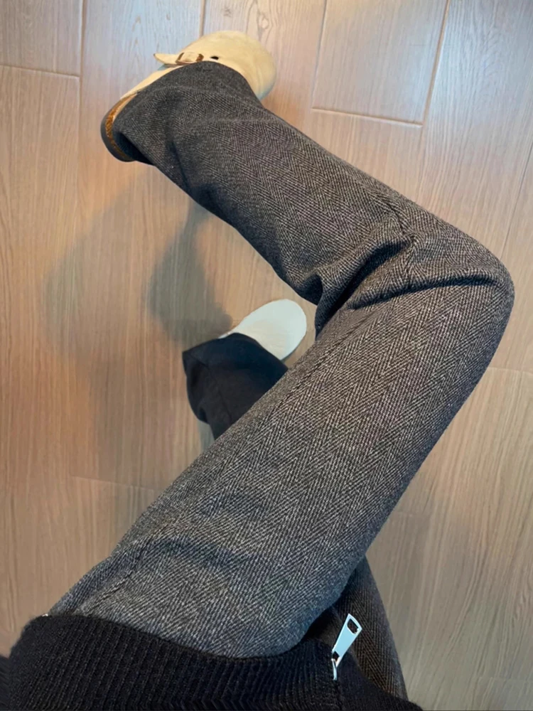 

Мужские повседневные брюки в американском ретро-стиле, осенне-зимние, на флисовой подкладке, прямого кроя, из шерсти, свободного кроя, модные