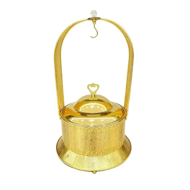 Luxury 8L Gold Hanging Lid Stainless Steel Chafing Dish Buffet Food Warmer Alcohol-Fueled Temperature Control For Restaurant