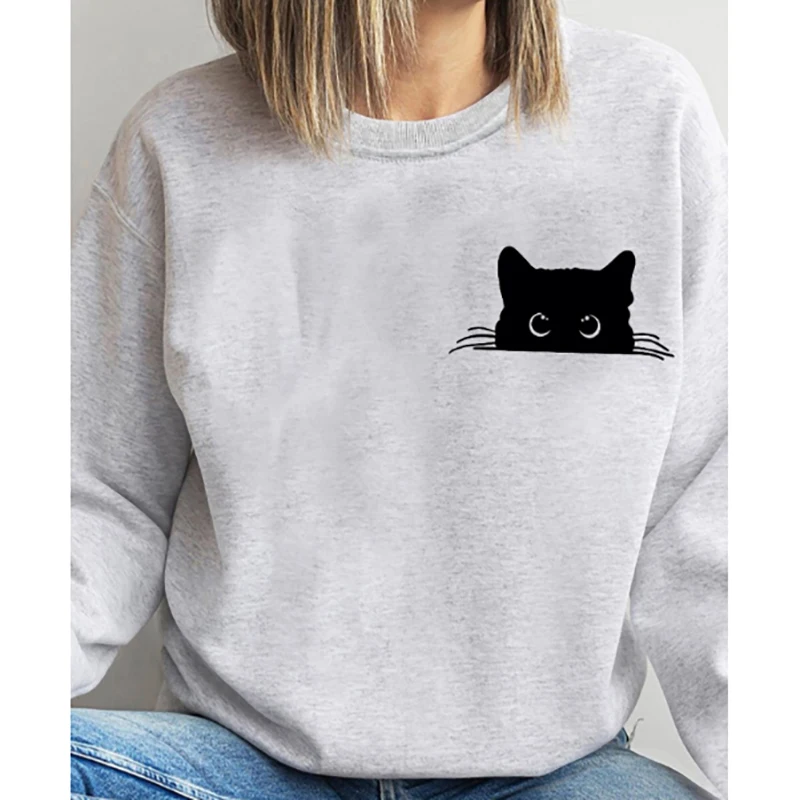 Damen pullover Katze Rundhals ausschnitt Langarm lose lässige Pullover Drop Shoulder Damen Pullover grau