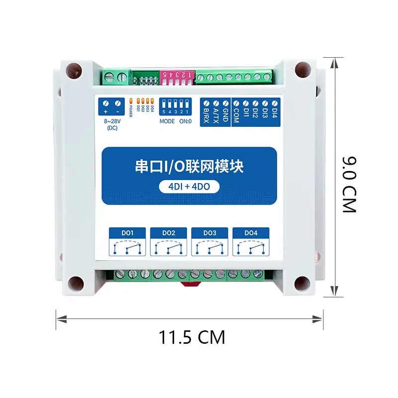 ModBus RTU Serielles IO-Modul RS485-Schnittstelle 4DI+4DO 4 digitale Ausgänge Schieneninstallation 8~28VDC CDEBYTE MA01-AXCX4040