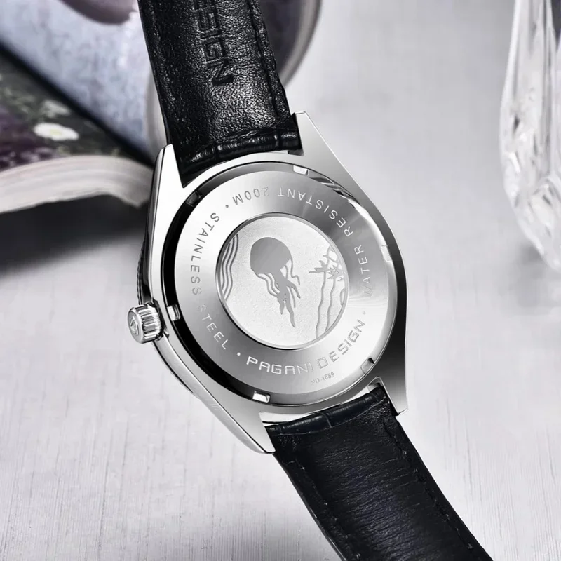 PAGANI DESIGN 1689 Men's Quartz Watch Leisure Wristwatch 20Bar Waterproof with Sapphire Glass Leather Strap